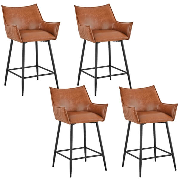 Yaheetech 4-Piece Modern Bar Stools Set - Adjustable Height Counter Stools for Kitchen Island, Breakfast Bar & Home Decor - Comfortable PU Leather Seat with Metal Frame (Black)