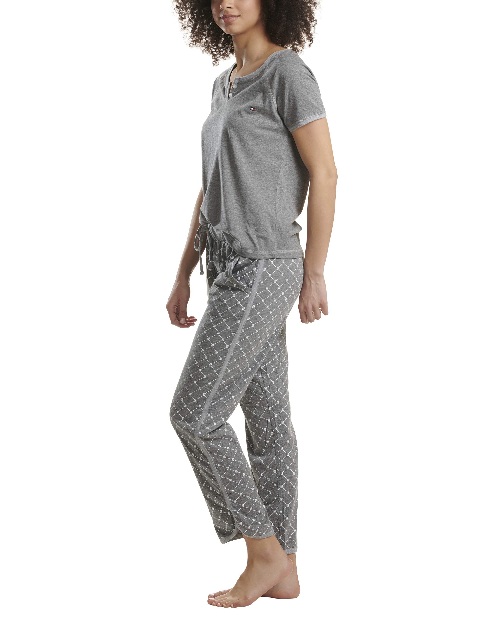 Tommy Hilfiger Women's Short Sleeve Pajama Set with Logo Pants - Soft Cotton Sleepwear for Lounge & Nighttime Comfort