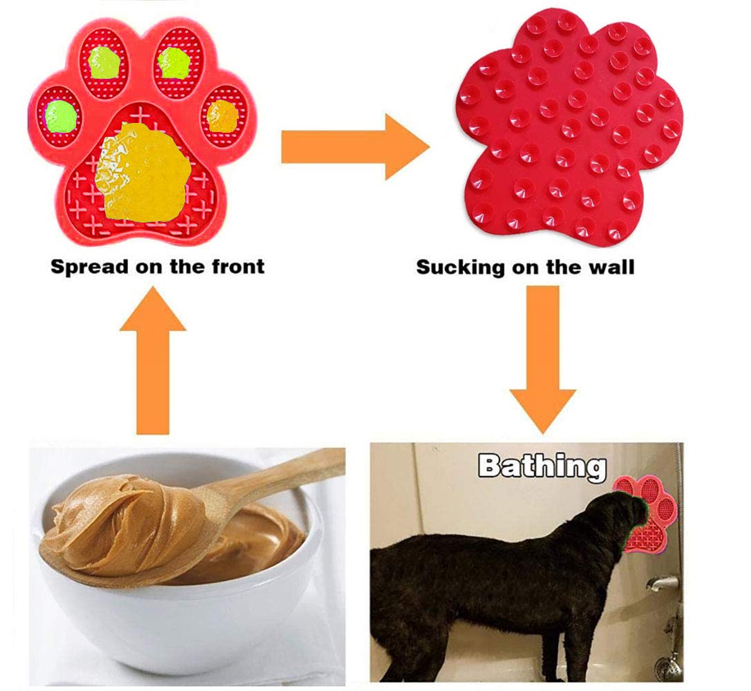 Dog Licking Mat for Anxiety Relief - Slow Feeder Dog Bowl with Peanut Butter - Non-Slip Suction Pad for Bathing, Grooming & Training - Red | Perfect for Anxious Pets, Mealtime Enrichment & Vet Visits
