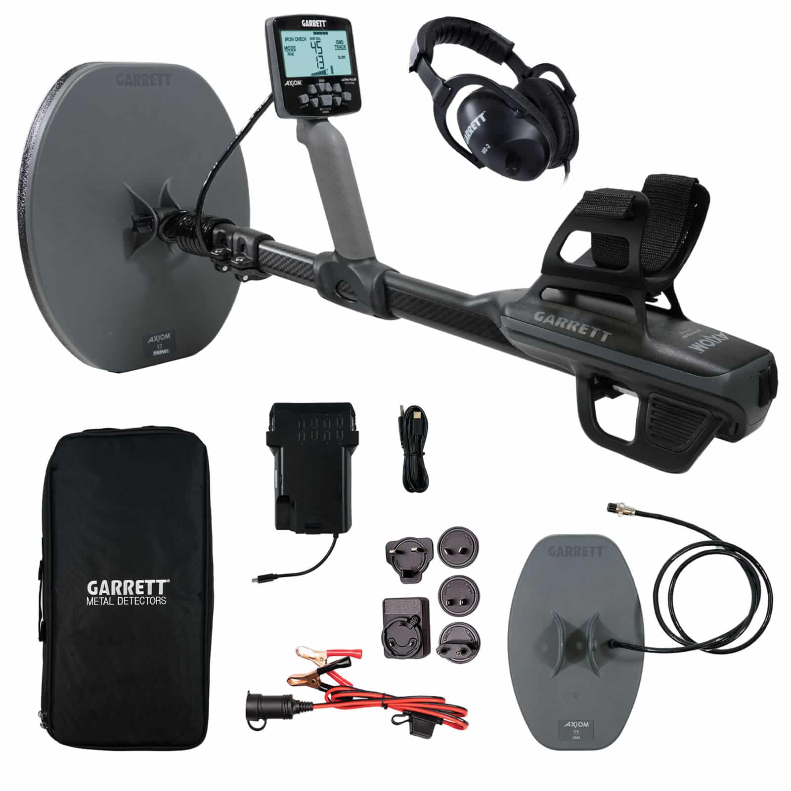 Garrett Axiom Metal Detector with 13x11 Mono Coil & 11x7 DD Coil - Professional Gold Detecting Kit Includes MS 2 Headphones & Pinpointer - Perfect for Treasure Hunting, Beach Metal Detecting & Outdoor Adventures