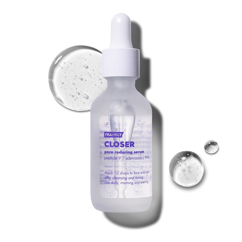 FRANKLY Closer Serum Jumbo – Pore Minimizing Face Serum with 9 Peptides, Vegan Collagen, Adenosine & PHA | Korean Skincare for Glass Skin, Anti-Aging, Hydration & Elasticity | 2.03 fl oz | Perfect for Daily Skincare Routine & Nighttime Skin Repair