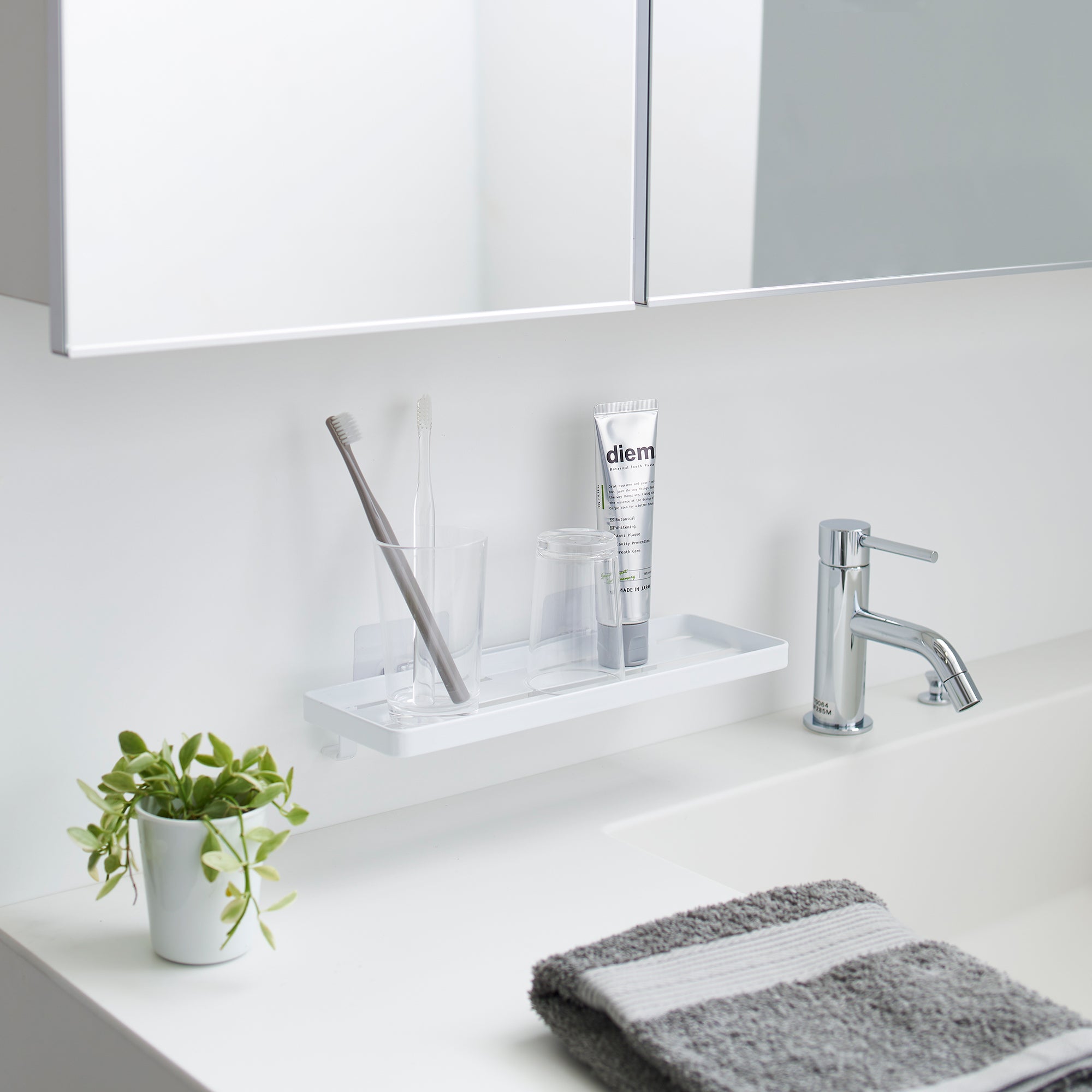 Stick-On Floating Shelf - Rustproof Steel Wall Mount Tray for Bathroom, Kitchen & Office Organization