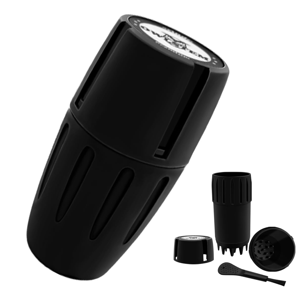 Premium 2-in-1 Herb Grinder with Storage Jar - Durable Aluminum Alloy Spice Crusher for Kitchen, Camping & Travel - Black (Perfect for Grinding Herbs, Spices & Tobacco)