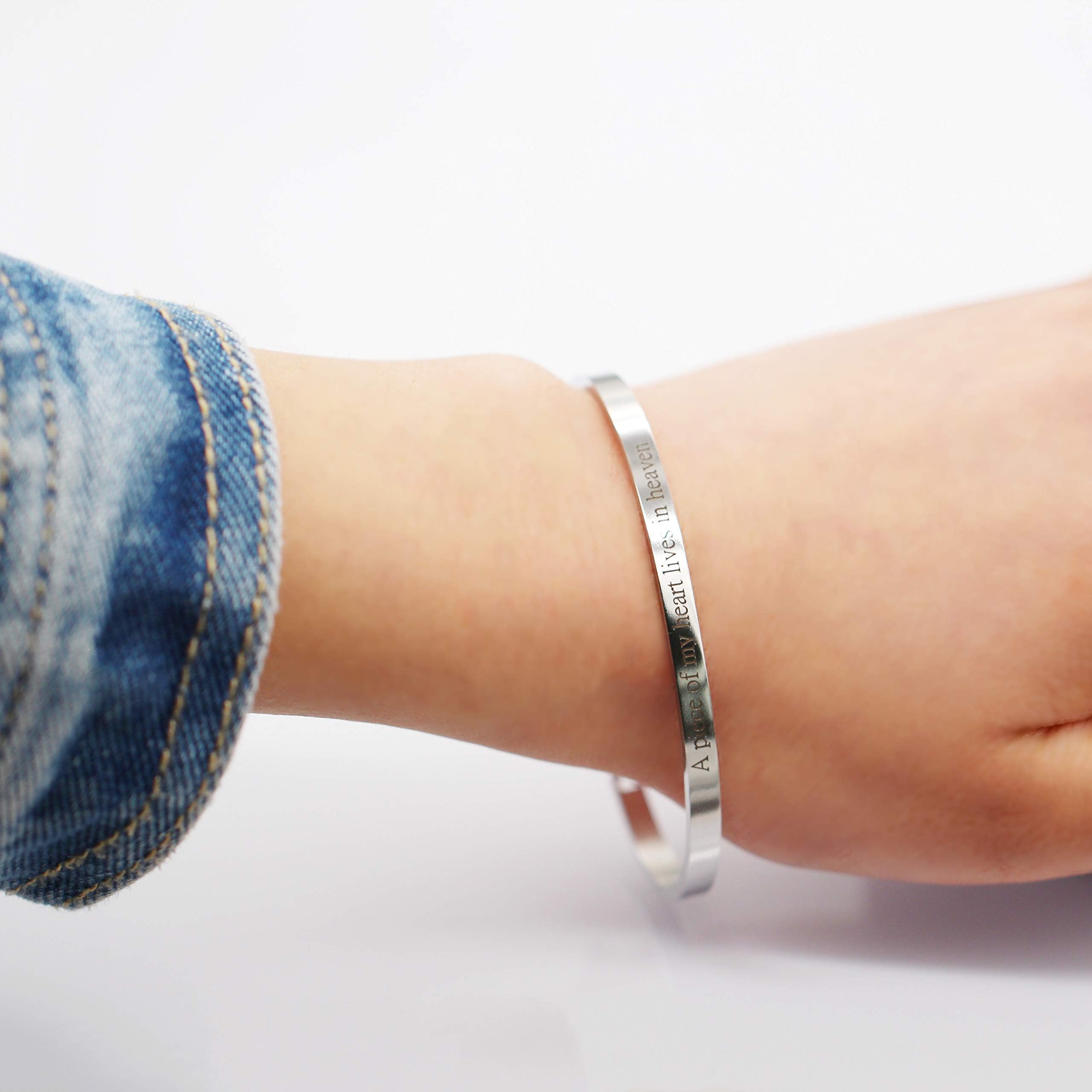Uloveido Personalized Stainless Steel Motivational Bracelet for Women - Engraved Initial Mantra Cuff Bangle Y460 | Inspirational Jewelry Gift for Her, Daily Wear & Special Occasions