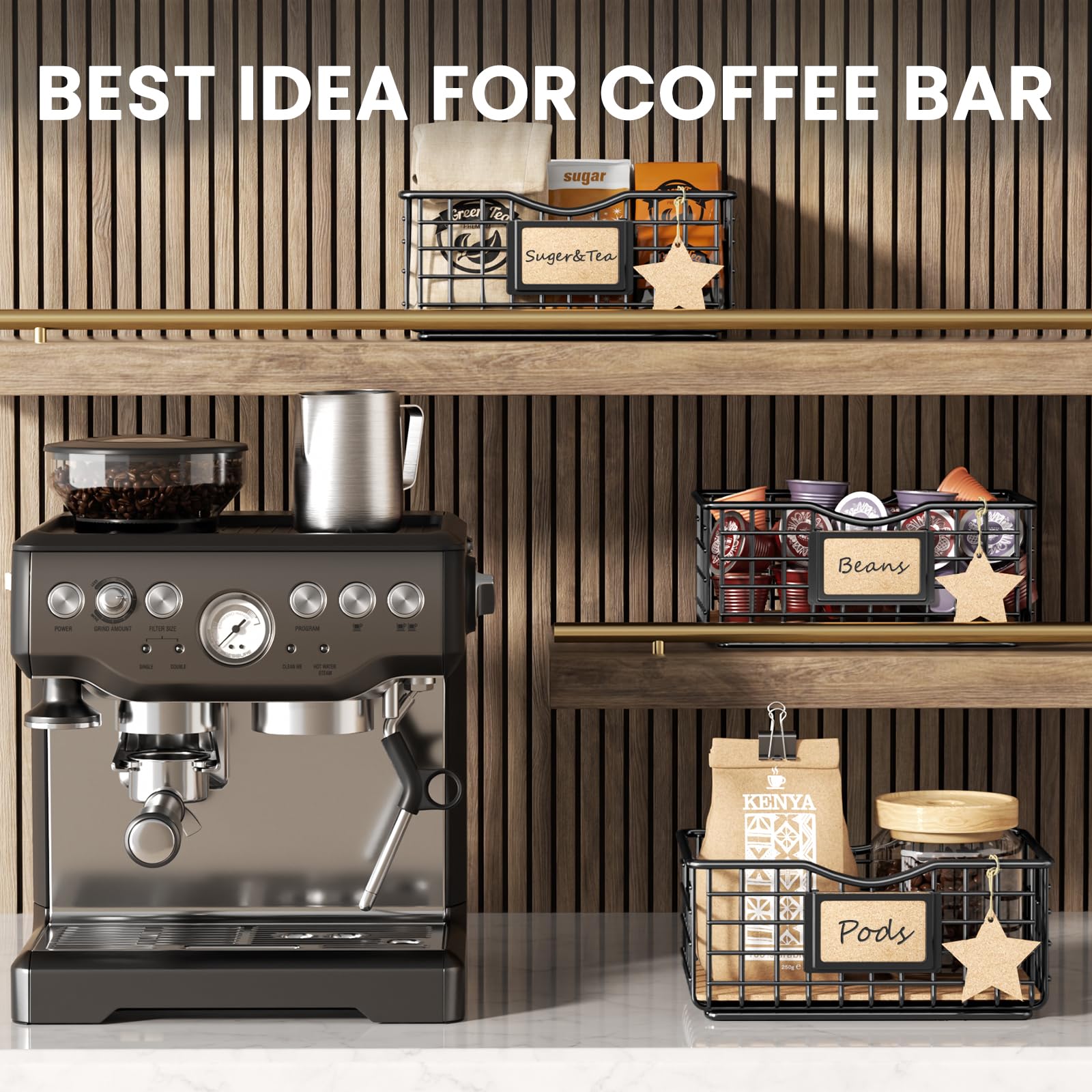 Premium Coffee Pod Holder for Keurig & Nespresso - Large Capacity Black Wire Storage Organizer with Cork Liner - Perfect for Coffee Bars, Kitchen Countertops & Office Break Rooms