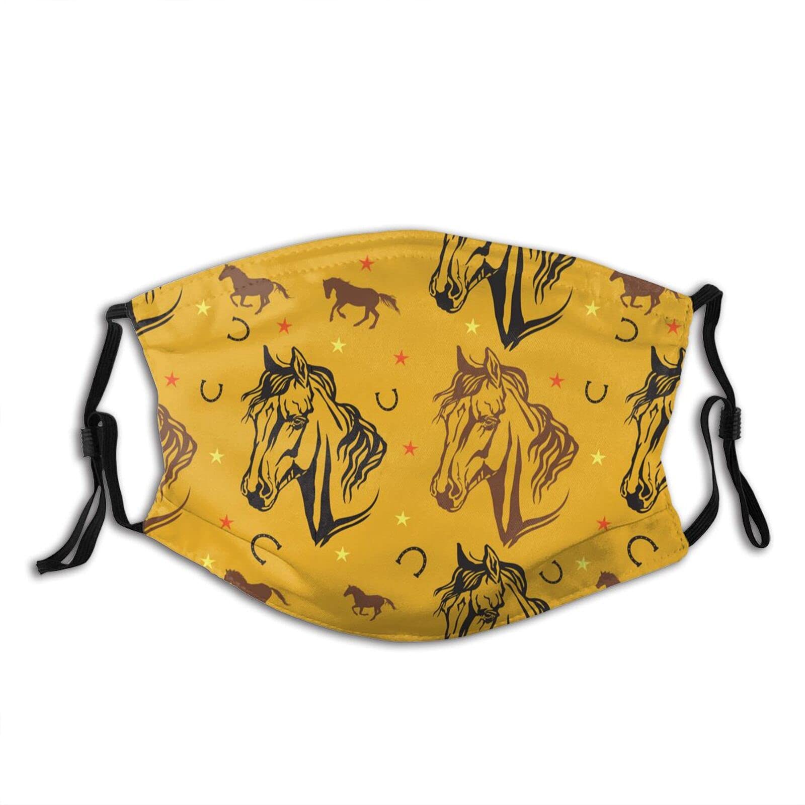 Horse and Horseshoe Print Washable Reusable Adjustable Face Mask with Filter - Breathable Balaclava for Men & Women - Perfect for Outdoor Activities, Riding, and Daily Protection
