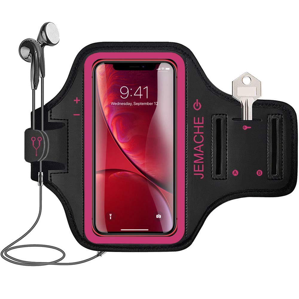 JEMACHE Waterproof Armband for iPhone 16/15/14/13/12/11 Pro - Adjustable Running Workout Armband with Key Holder (Rose) - Perfect for Gym, Jogging & Outdoor Activities
