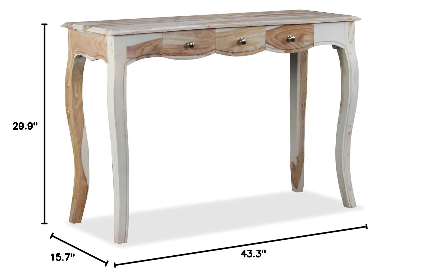 Solid Sheesham Wood Console Table with 3 Drawers - 43.3