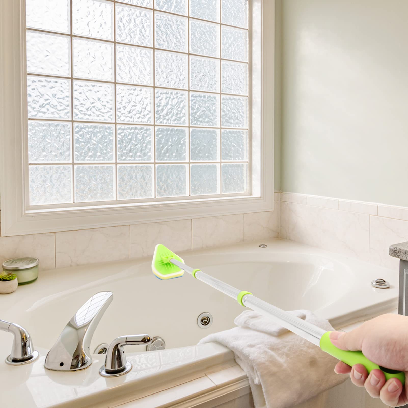 Zerodeko 1 Set Bathroom Cleaning Brush Kit - Extendable Handle, Grout Cleaner, Tile Sponge & Floor Scrubber for Deep Cleaning - Perfect for Showers, Tiles, Sinks & Household Surfaces