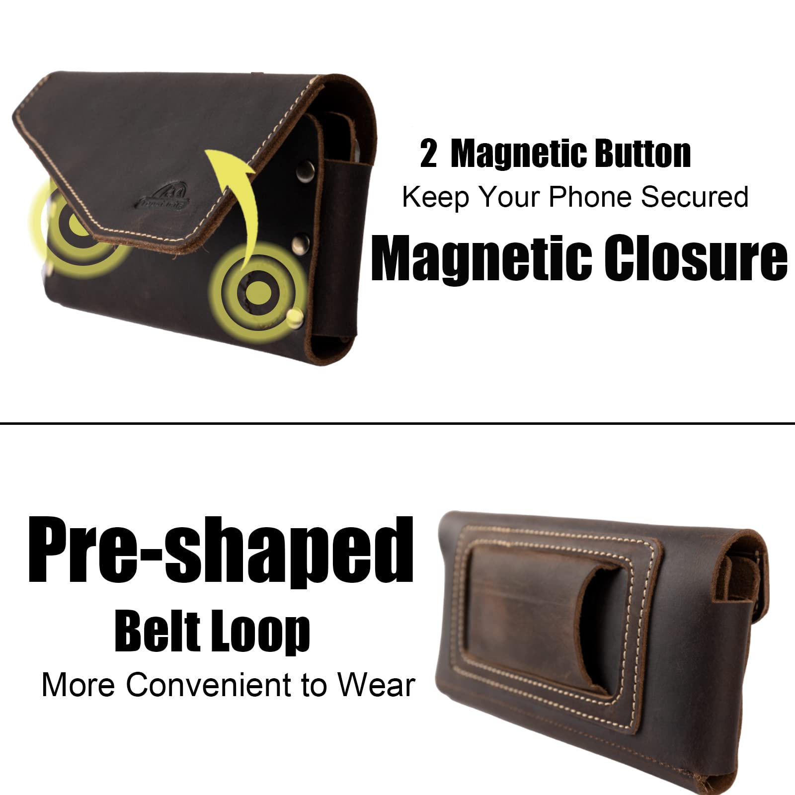 Premium Leather Phone Holster with Belt Loop & Magnetic Closure - Handmade iPhone 14 Pro Max Pouch (Fits with Otterbox Case) - Dark Brown Wallet & Card Holder for Men | Perfect for Work, Travel & Outdoor Activities