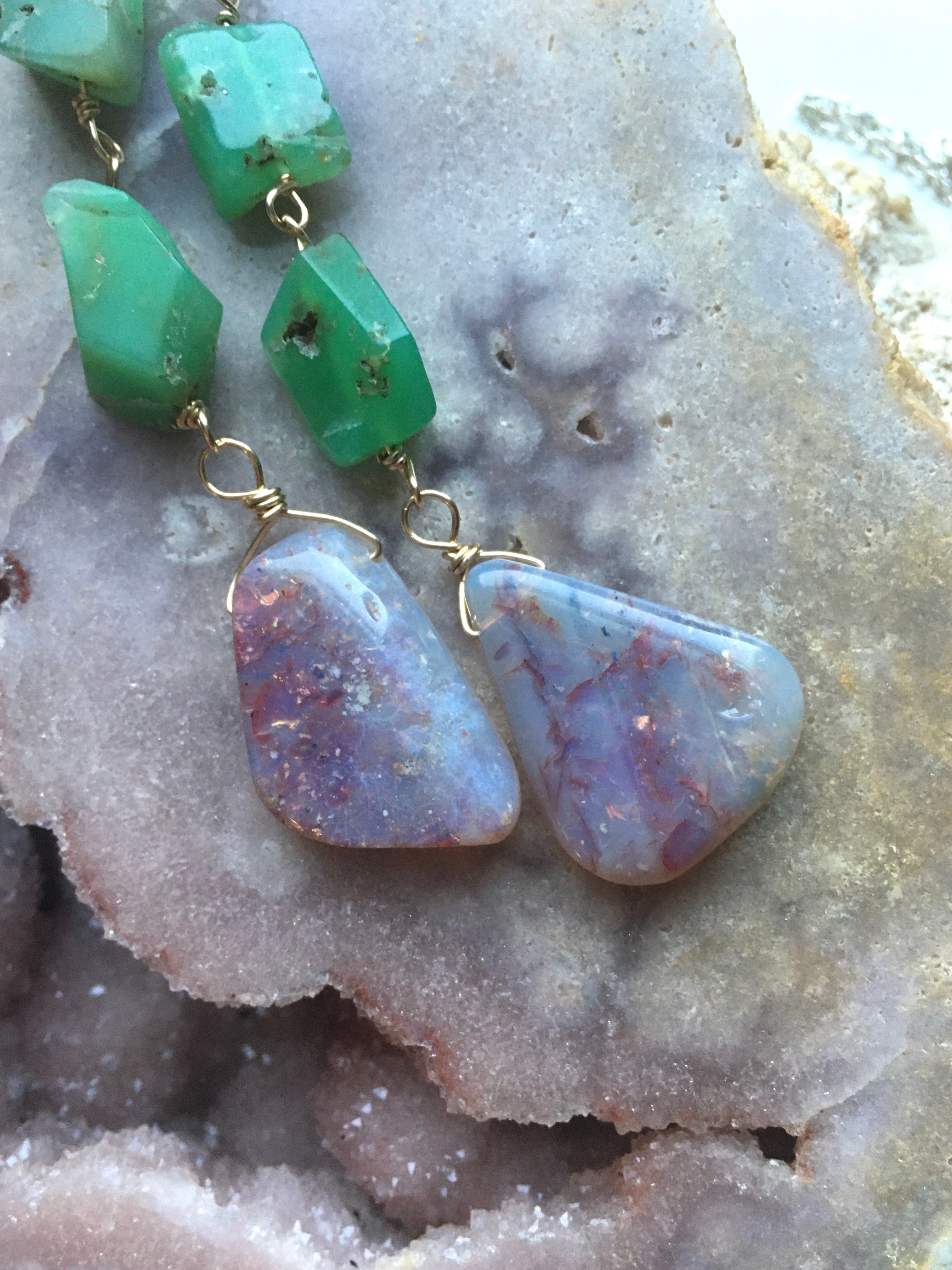 Large Opal Dangle Earrings with Chrysoprase Gold Filled - Elegant Statement Jewelry for Women, Perfect for Weddings, Parties & Special Occasions