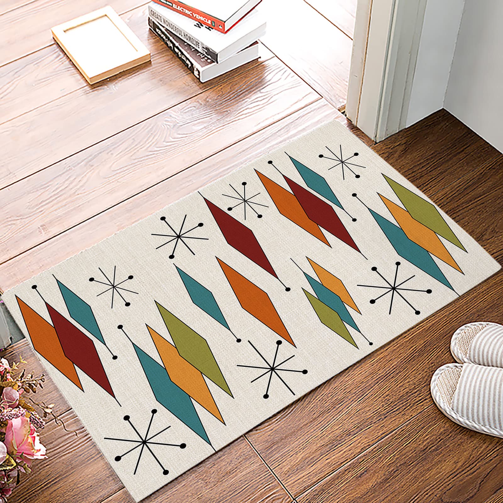 Mid Century Vintage Decorative Doormat - Non-Slip Geometric Diamond Pattern Entry Rug - 20x32 Inch Absorbent Low Pile Floor Mat for Kitchen, Bathroom, Porch & Doorway - Durable Indoor/Outdoor Use for Homes & Apartments