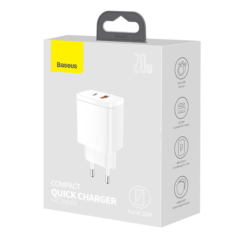 Baseus 20W Fast Charger with Dual USB & USB-C Ports - Compact & Powerful for iPhone, Android, Samsung - Perfect for Travel, Home & Office Use