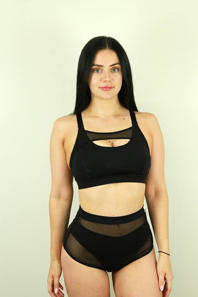 Maddox Mesh Sports Bra for Women - High Support Breathable Workout Top - Black | Perfect for Running, Yoga & Gym Fitness Activities