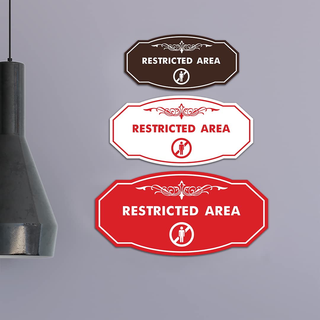 Victorian Restricted Area Sign (Black) - Small Metal Warning Sign for Construction Sites, Private Property & No Trespassing Areas