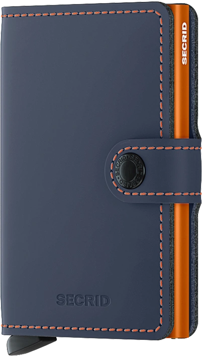 Secrid Mini Wallet - Slim RFID Blocking Leather Card Holder for Men & Women - Matte Night Blue/Orange - Perfect for Travel, Business & Everyday Use