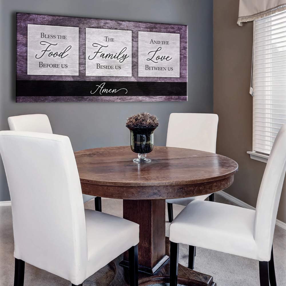Bless the Food V2 Purple Framed Kitchen Wall Art Sign - 42x19 Inches Inspirational Dining Room Decor for Farmhouse & Rustic Home Decor | Perfect for Kitchen, Dining Area, or Gift Giving