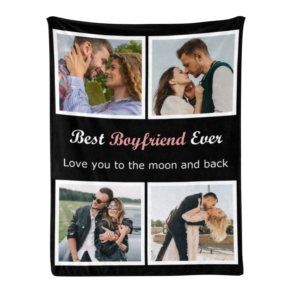 Best Boyfriend Ever Custom Photo Blanket - Personalized Picture Throw Blanket Gift for Him - Perfect for Anniversaries, Valentine's Day & Romantic Surprises