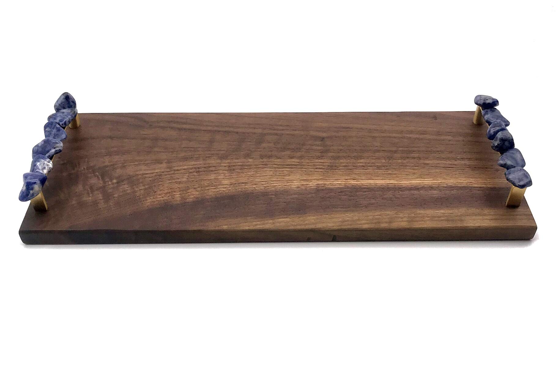 Handcrafted Solid Walnut Wood Serving Tray with Blue Sodalite Gemstone Handles - Cheese Board, Charcuterie Platter for Entertaining, Wedding Gifts & Home Decor