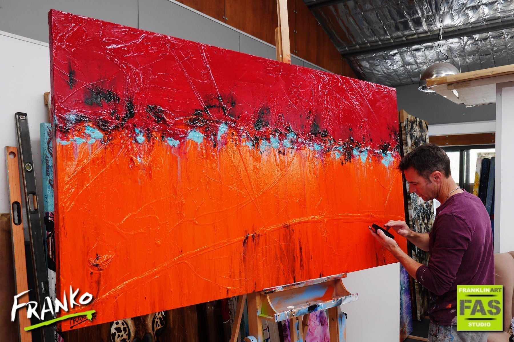 Vibrant Red Orange Abstract Painting - 190cm x 100cm Modern Canvas Wall Art for Living Room, Bedroom & Office Decor