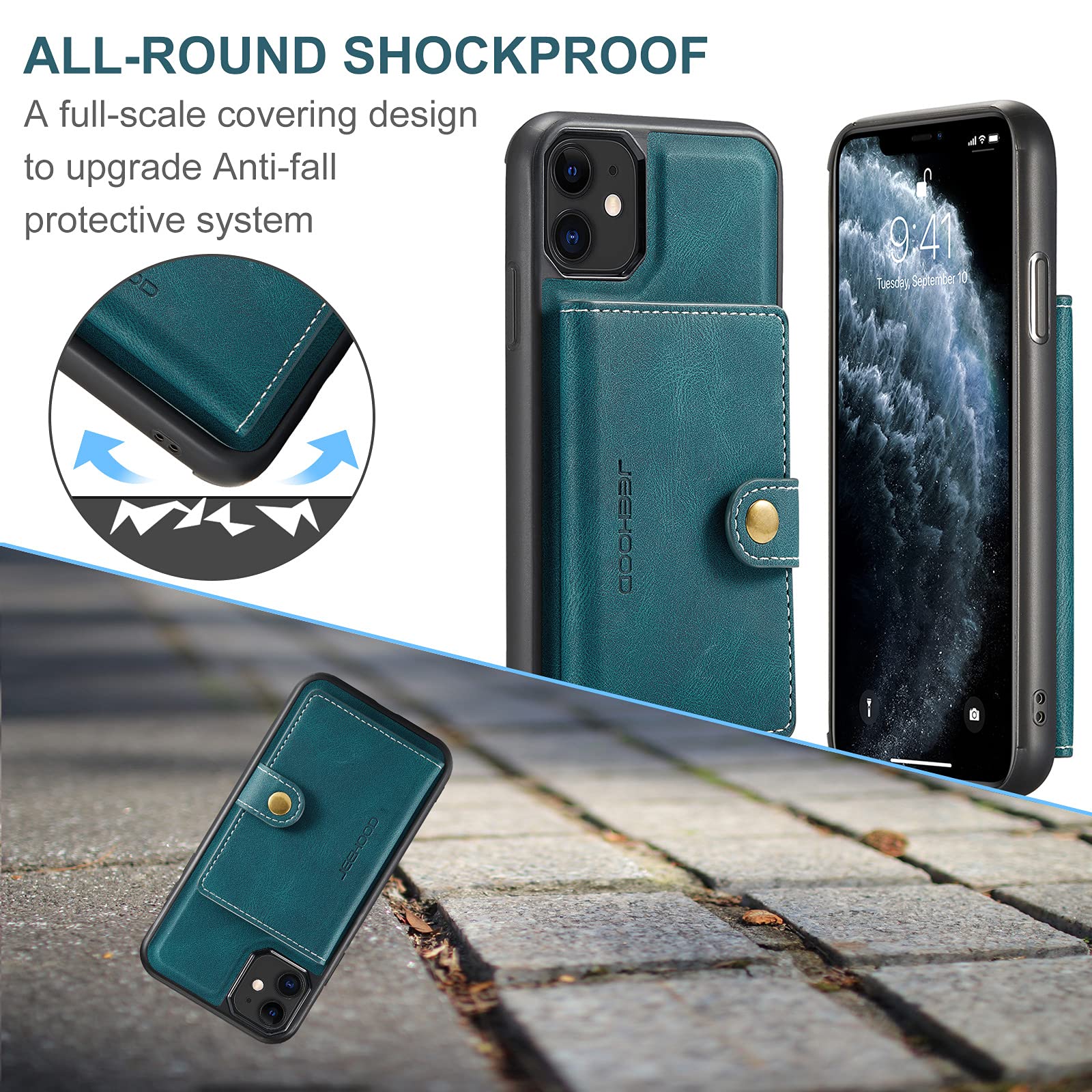 Premium iPhone 13 Pro Max Wallet Case with 4 Card Slots & 2 Bill Compartments - Magnetic Wireless Charging Compatible Slim Protective Phone Cover for Everyday Use, Travel & Business
