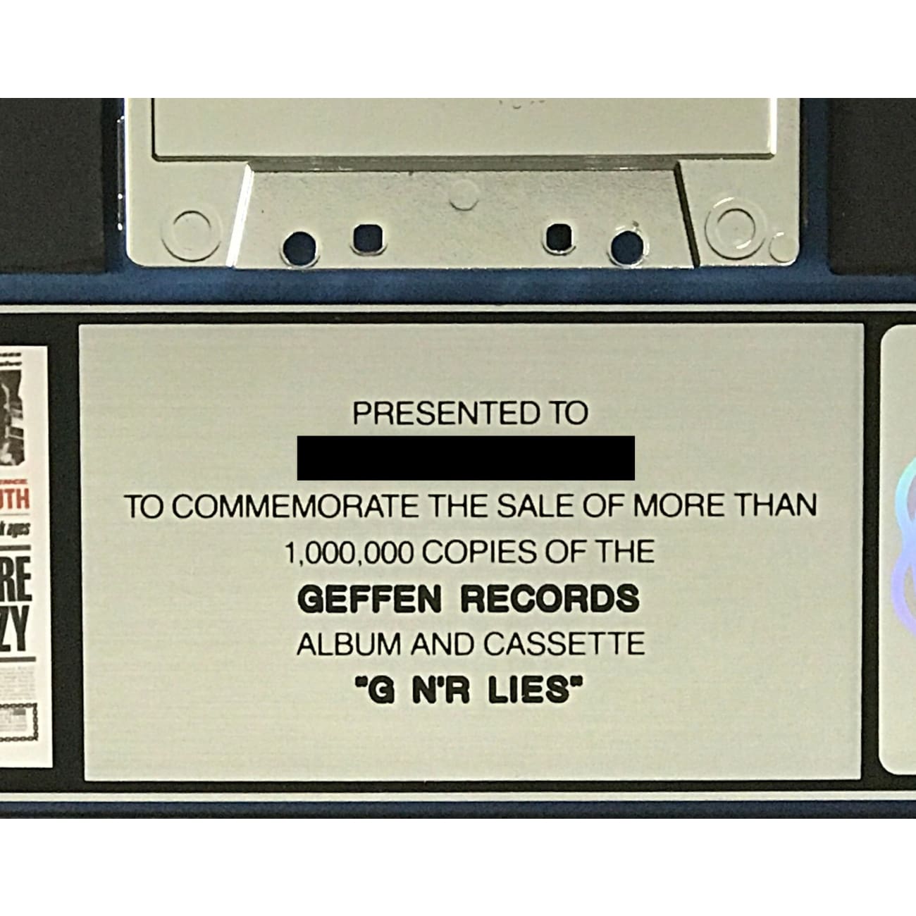 Guns N' Roses G N' R Lies RIAA Certified Platinum Record LP Award - Perfect for Music Collectors, Rock Memorabilia Displays & Hardcore Fan Gifts