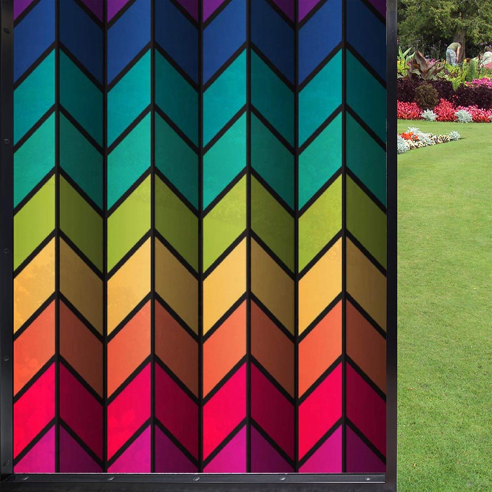 Rainbow Stained Glass Window Privacy Film - 24x36 Inch Decorative Window Frosting for Bathroom, Bedroom & Office - Self-Adhesive Window Treatment for Natural Light & UV Protection