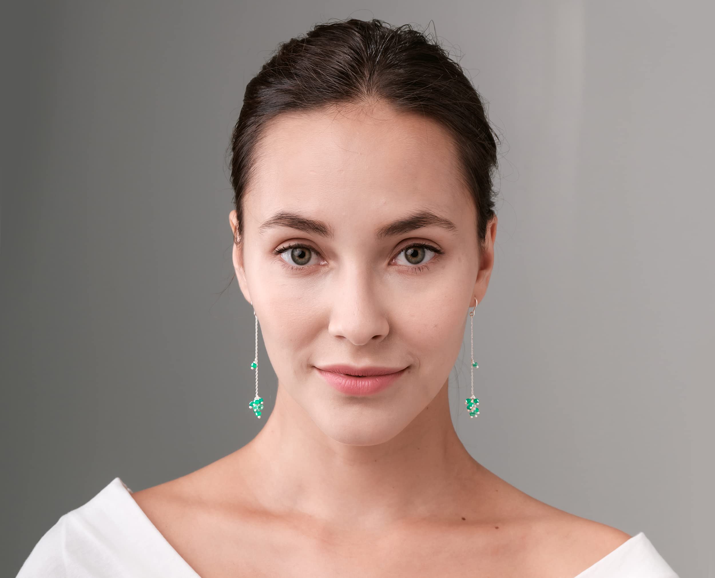Handmade Green Onyx Dangle Earrings - Emerald Color May Birthstone Jewelry with Silver Hook for Everyday Wear | Perfect Gift for Women, Birthday, Anniversary & Special Occasions