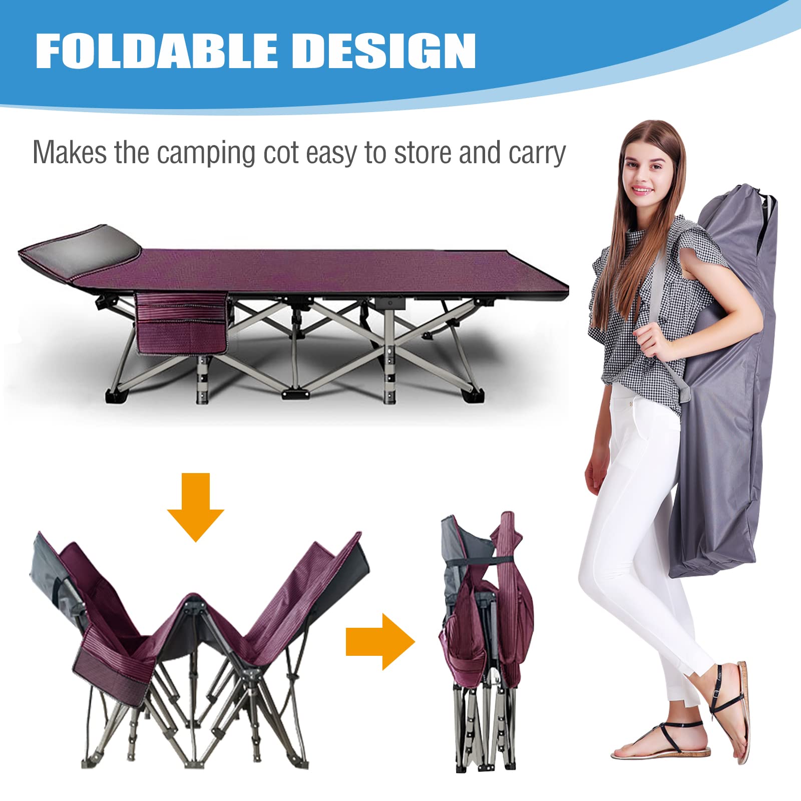 DoCred 2-Pack Heavy Duty Folding Camping Cot with Mattress for Adults - Portable Sleeping Bed for Outdoor, Travel & Emergency Use - Includes Carry Bag - Supports 500lbs - Perfect for Camping, Hiking, Backpacking & Guest Beds