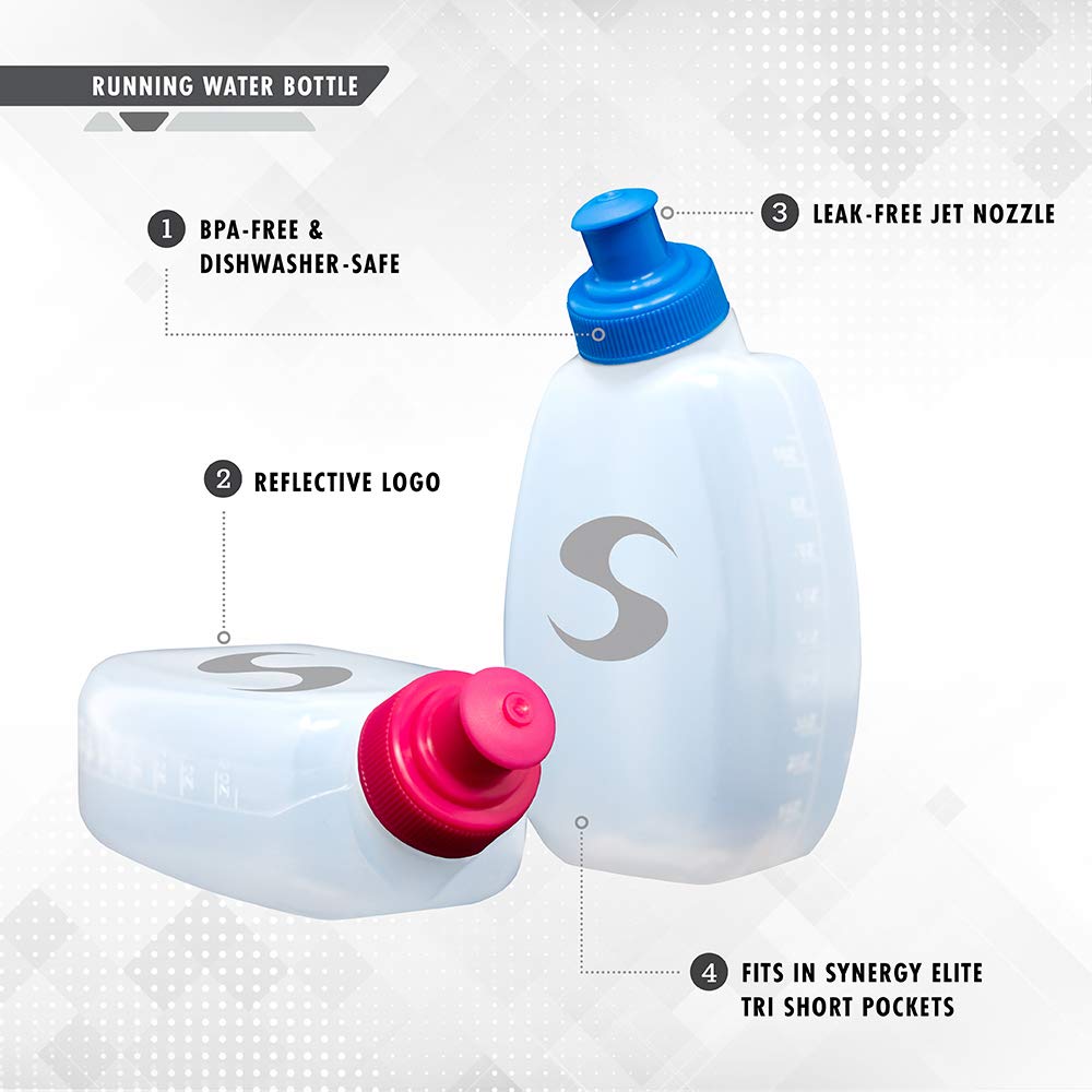 Synergy Reusable Handheld Running Water Bottles - 6oz 4-Pack (Pink) - Lightweight Leakproof Sports Water Bottle for Jogging, Hiking, Gym & Outdoor Activities