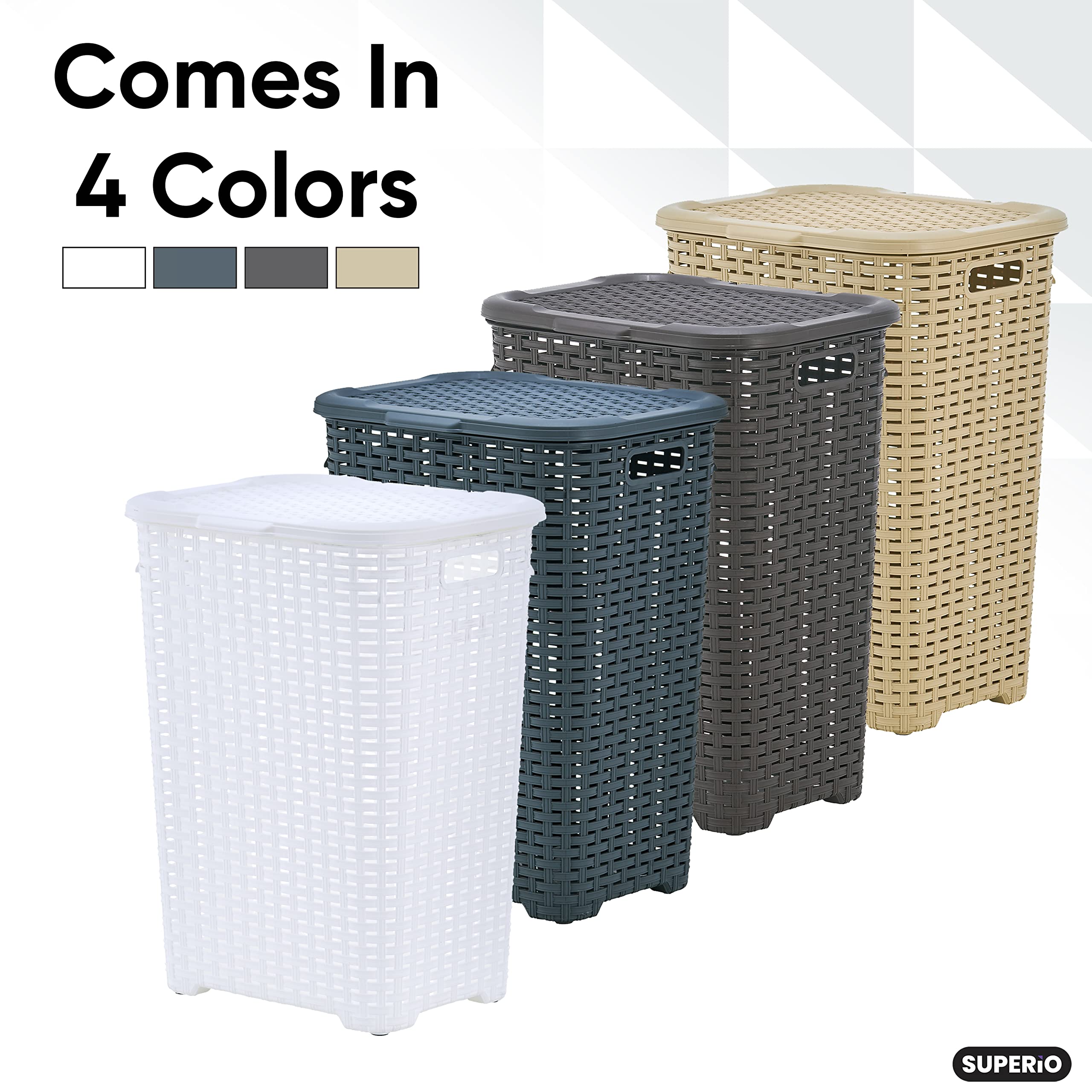Premium Rattan Laundry Hamper and Basket Set - Wicker Style with White Base & Black Trim - Perfect for Bedroom, Bathroom, and Closet Organization