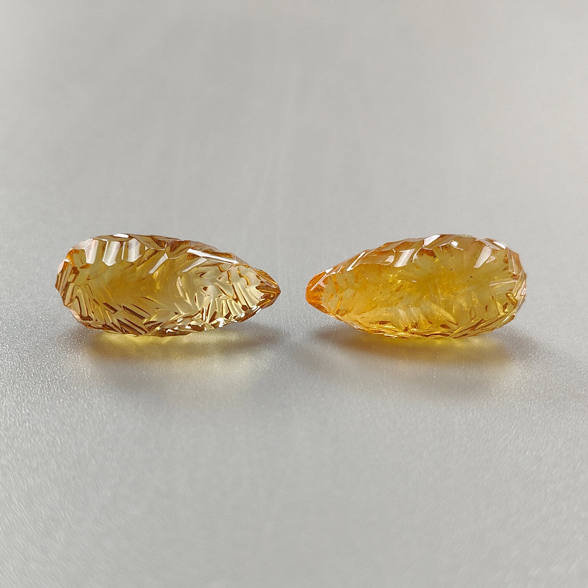 Natural Yellow Citrine Gemstone Carving - 43.40cts Untreated Unheated Hand Carved Teardrop Shape 25mm Pair - November Birthstone for Jewelry Making & Healing Crystal Collection