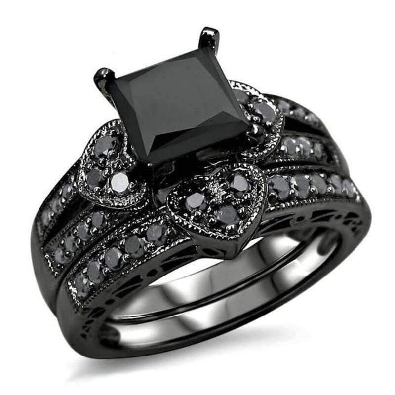 Black Double Row Crystal Stone Engagement Ring for Women - Elegant Wedding, Proposal & Anniversary Gift
