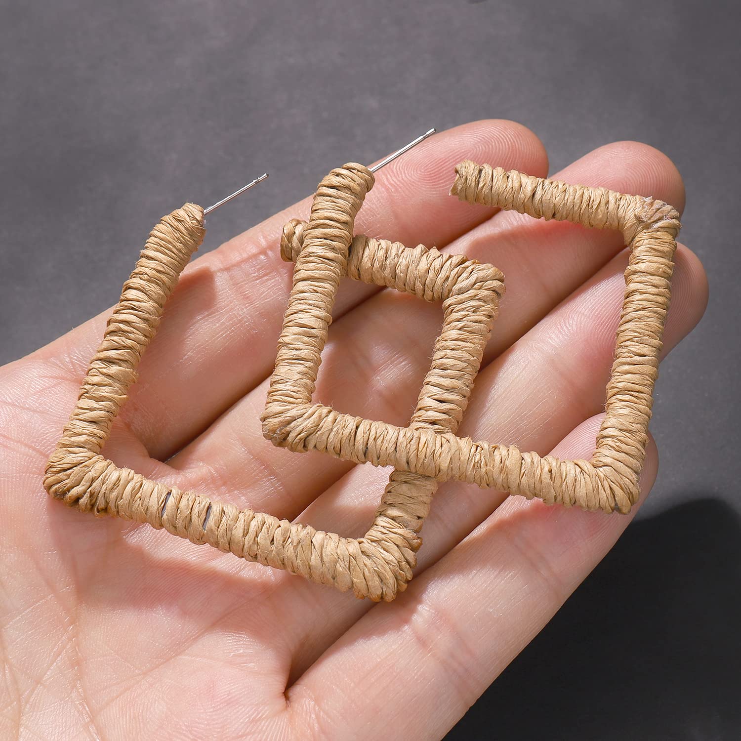Handmade Bohemian Rattan Earrings for Women – Lightweight Geometric Woven Hoop Drop Dangle Earrings | Perfect for Summer Festivals, Beach Vacations & Boho Chic Outfits