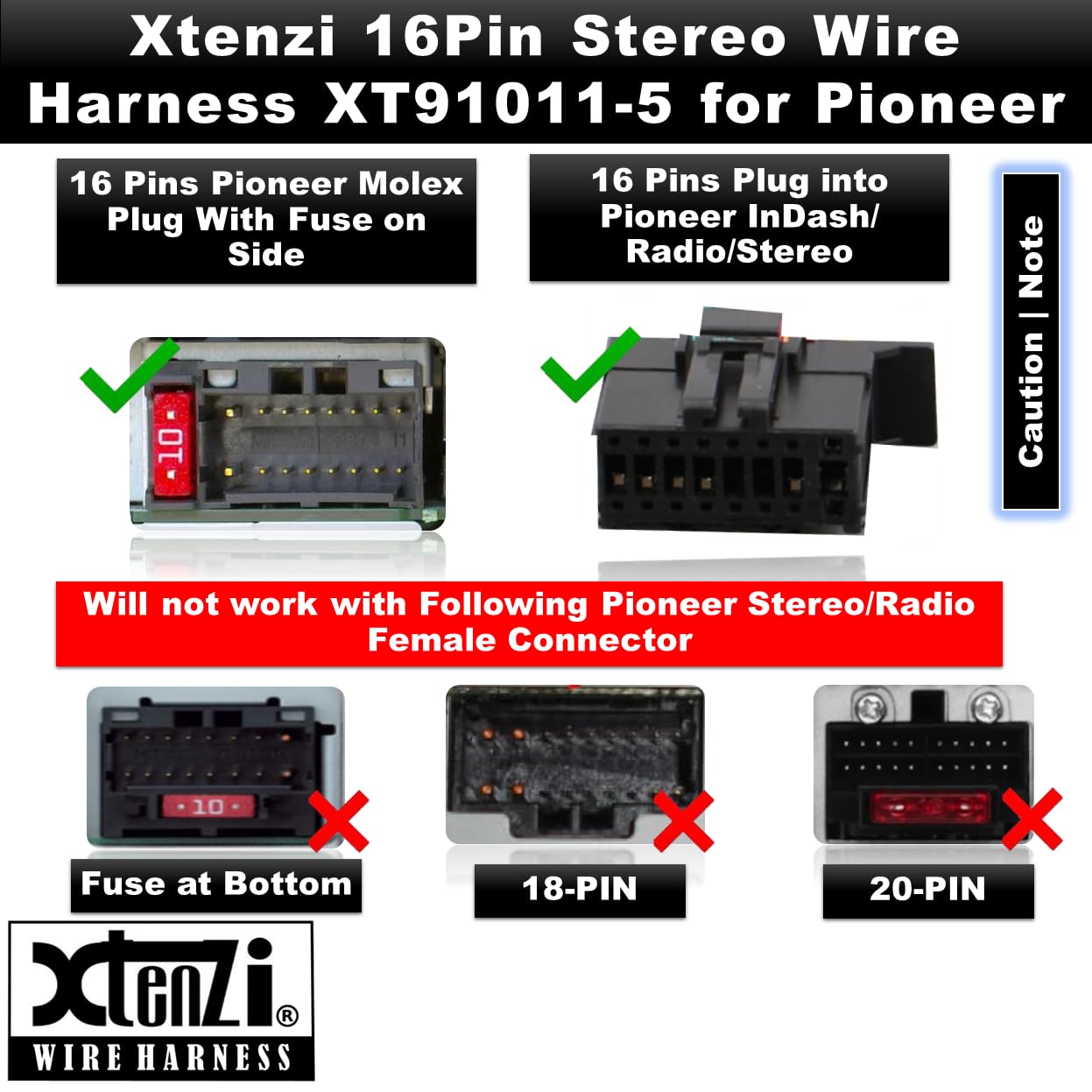 16Pin Car Radio Power Wire Harness Connector for Pioneer BV9973/BV9976/BV9978/BV9979B/BV9980BT - XT91011-5 | Easy DIY Installation & Stereo Upgrade Accessory