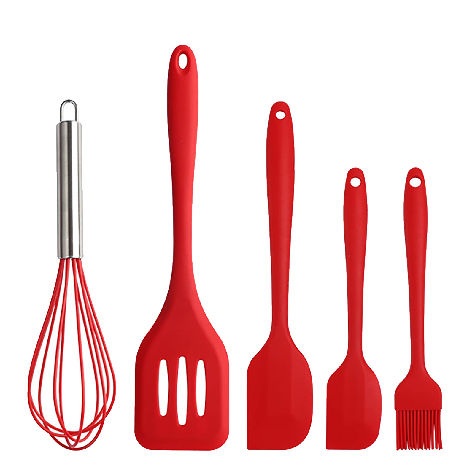5-Piece Red Silicone Cooking Utensil Set - Heat-Resistant Kitchen Tools with Whisk, Large Spatula, Leak-Proof Spatula, Brush & Small Spatula for Cooking, Baking, Cake Making & Meal Prep - Perfect for Home Chefs & Professional Kitchens