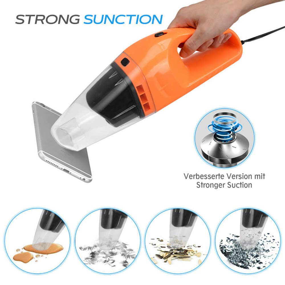 MASO 120W Handheld Vacuum Cleaner - Portable Wet/Dry Dust Cleaner for Car, Home & Vehicle (Orange) | Compact Car Vacuum for Pet Hair, Crumbs & Spills