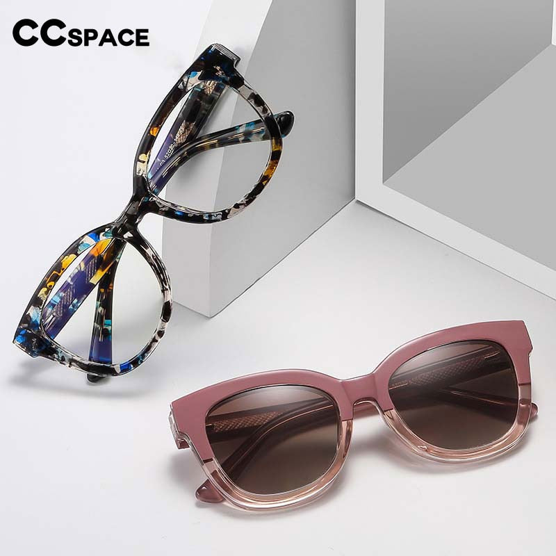 CCspace Women's Full Rim Square TR90 Titanium Eyeglasses with Clip-On Sunglasses - Lightweight Durable Frames for Work, Reading & Outdoor Activities (Model 55109)