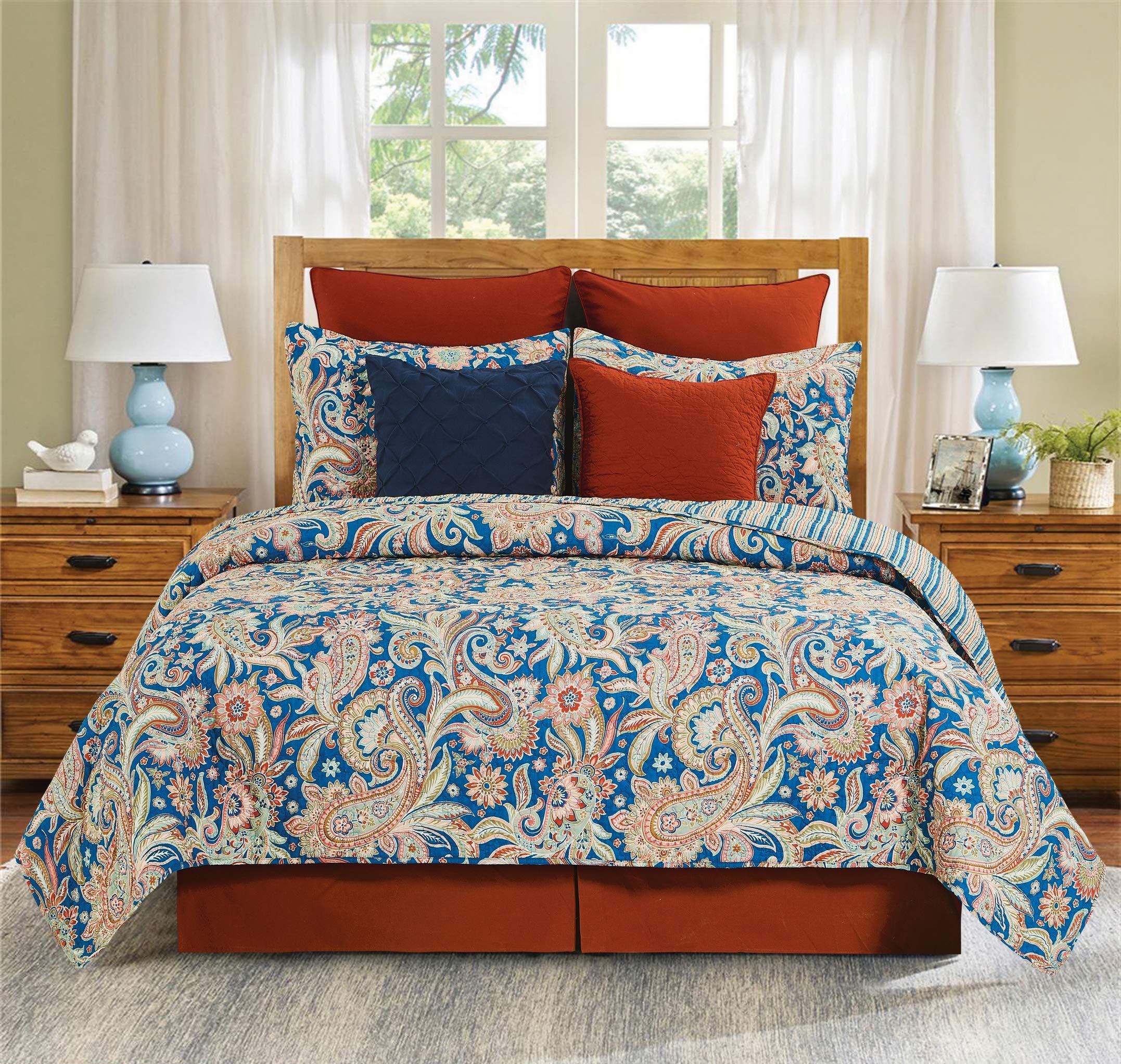 C&F Home Marla Paisley Stripes Damask Twin Quilt Set - 2 Piece Reversible Cotton Bedding Set, Machine Washable, Blue - Perfect for Kids' Rooms, Guest Bedrooms & Cozy Dorm Decor