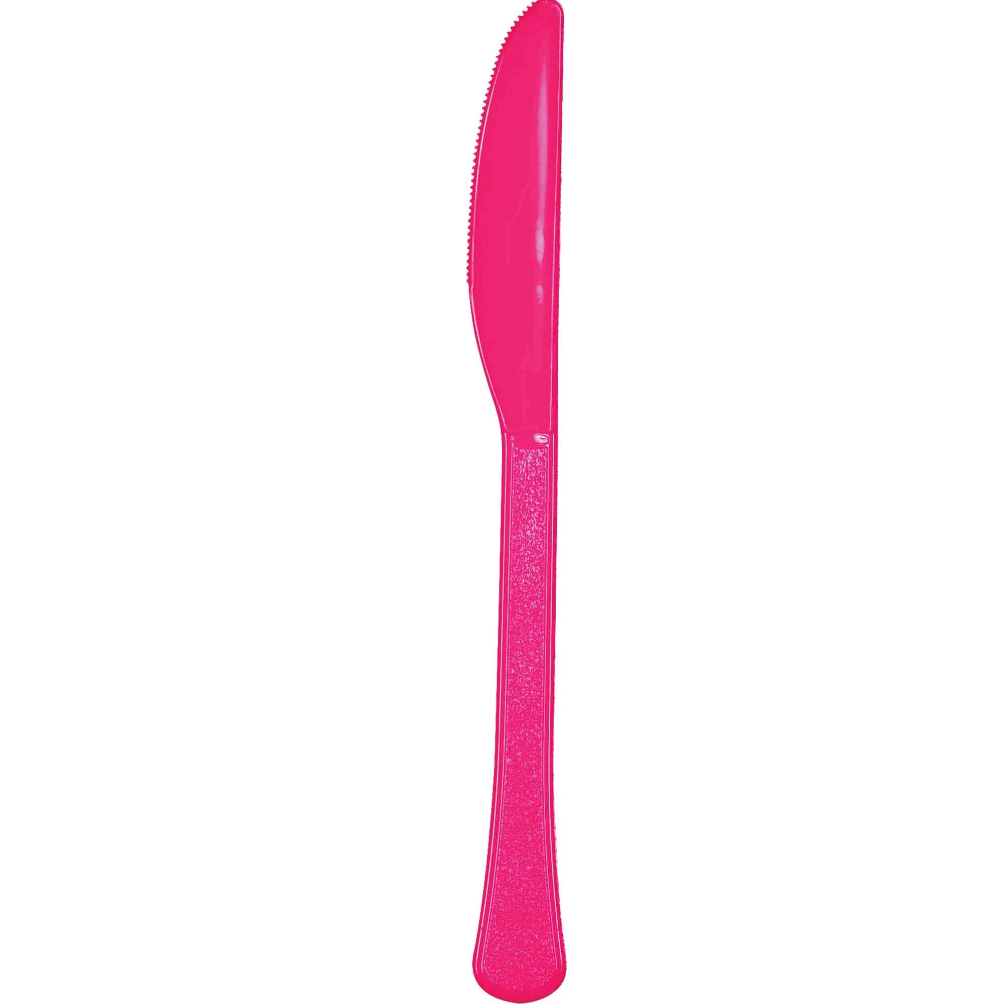 Amscan Plastic Knives for Party Supplies - Full Size Magenta Disposable Cutlery for Birthday, Wedding & Picnic Events