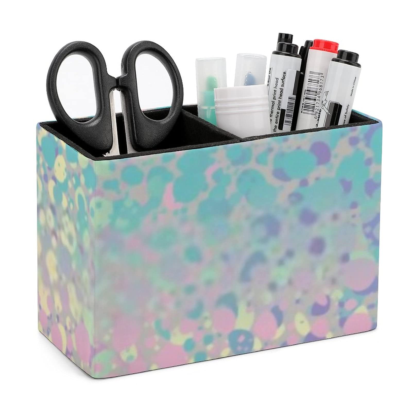 Psychedelic Animal Print PU Leather Pen Pencil Holder - Desk Organizer for Office & Home, Brush & Scissor Stand, Stylish Desk Decor for Workstation & Study Room
