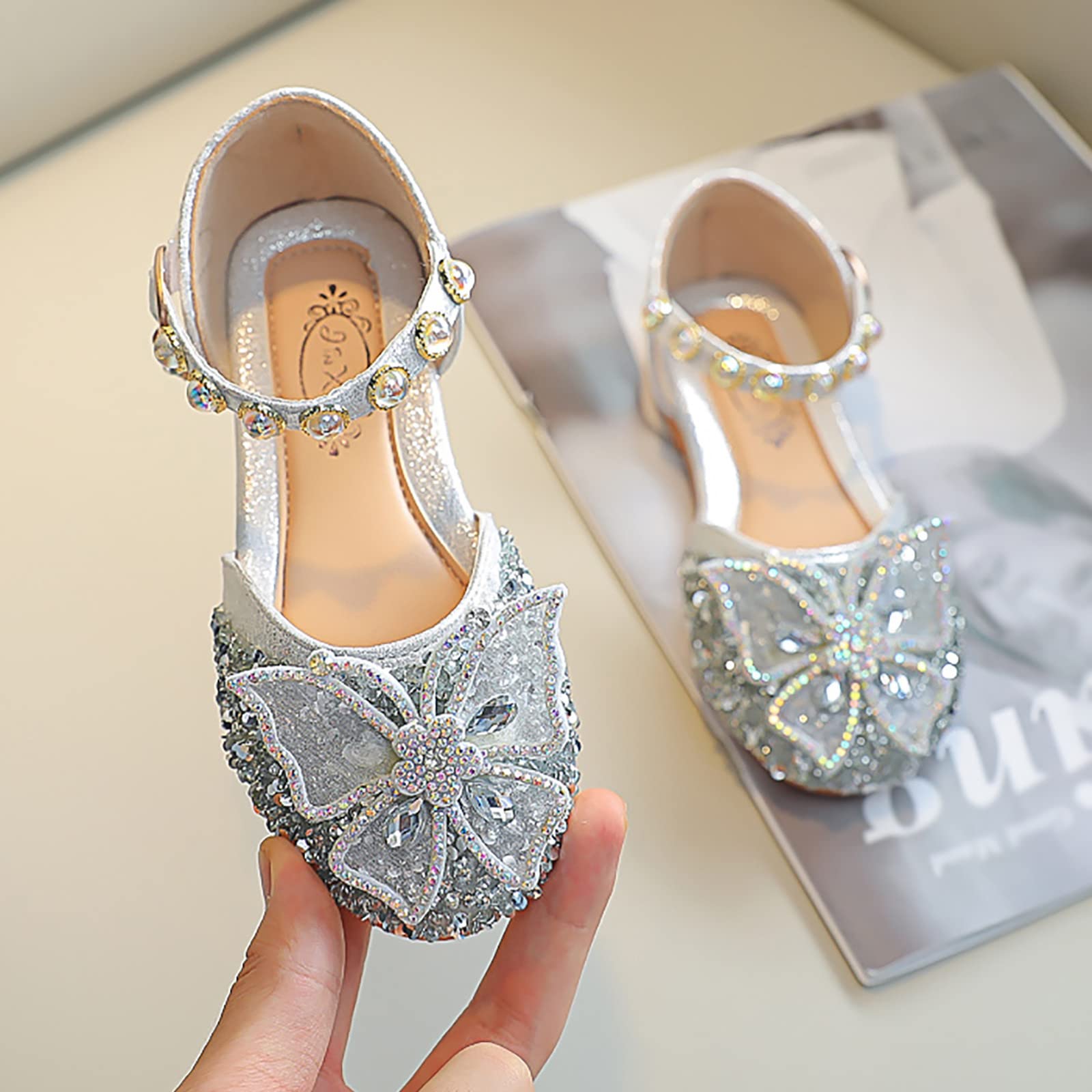 **Baby Girls Pearl Crystal Shoes - Bling Bowknot Princess Sandals for Infants & Toddlers - Perfect for Parties, Dance Performances & Special Occasions**