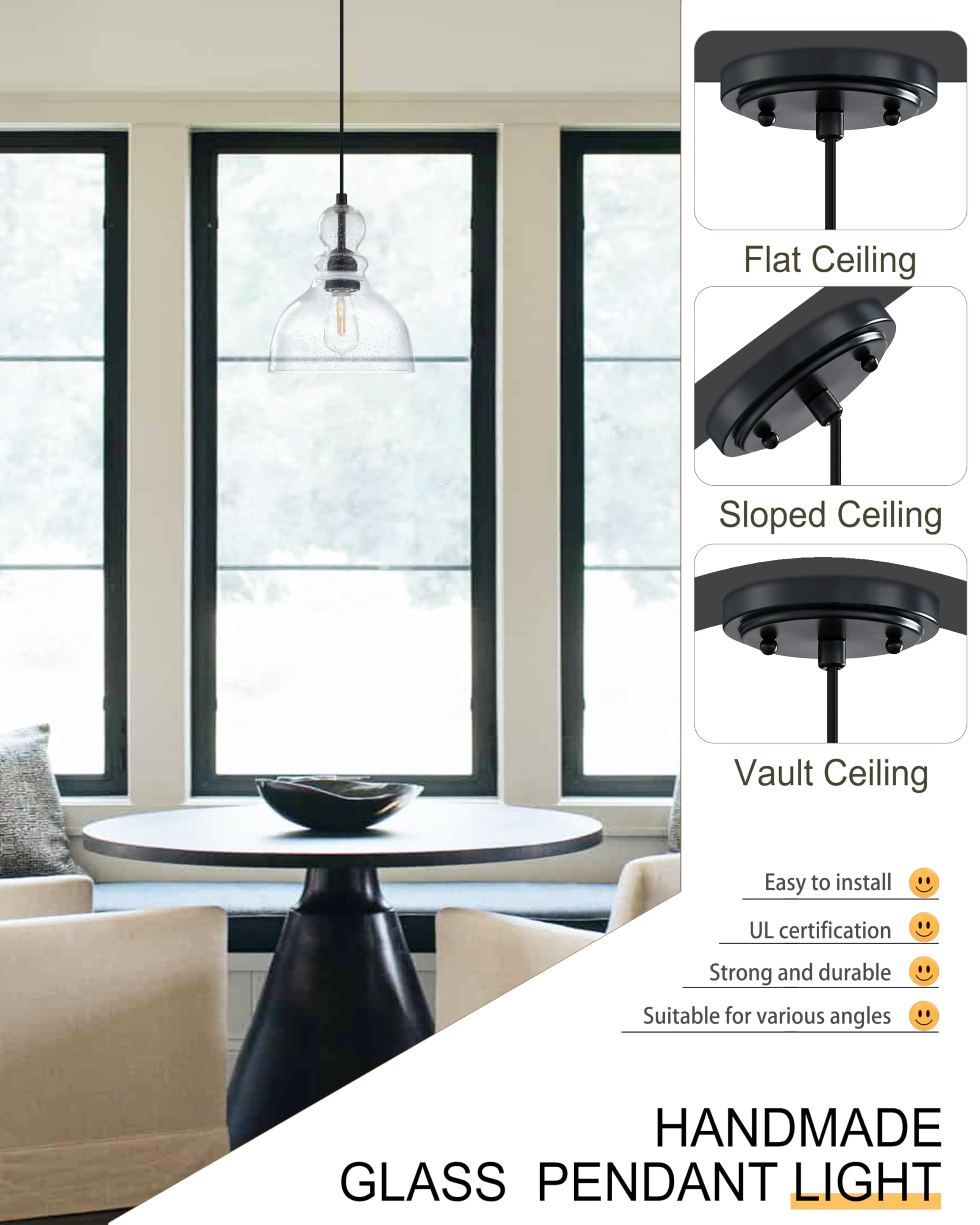 2 Pack Black Modern Farmhouse Pendant Lights - 8