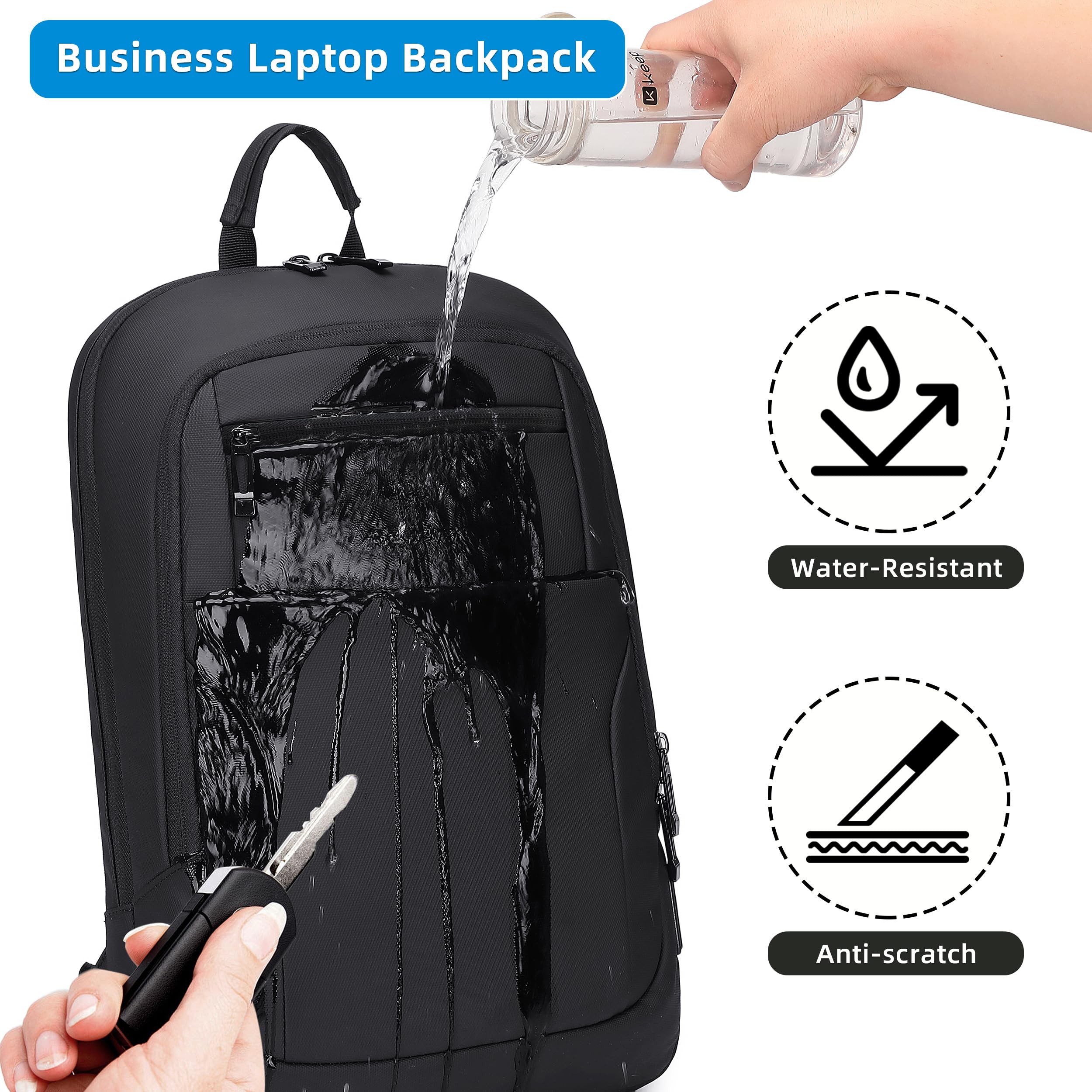 Caoroky Knight Men's 15.6 Inch Slim Laptop Backpack with USB Charging Port - Waterproof Anti-Theft Business Travel Backpack for Work, College & Commuting - Black