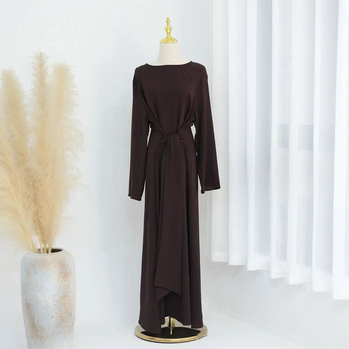 Elegant Wrinkle-Free Tie Front Muslim Abaya Dress for Women - Modest & Stylish Prayer Dress for Daily Wear, Mosque, and Special Occasions