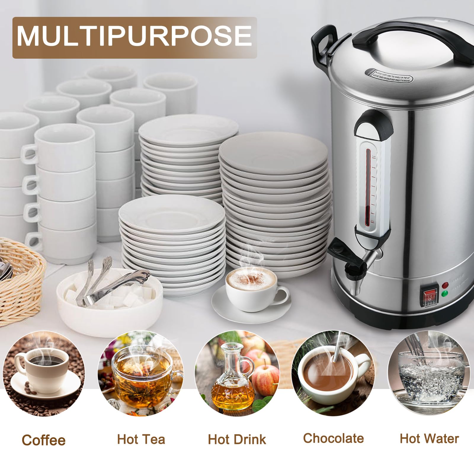 100 Cup Commercial Coffee Maker - 4 Gallon (16L) Large Coffee Urn with 304 Stainless Steel Dual Layers & 1300W Fast Brew Percolator - Hot Beverage Dispenser for Business, Catering, Church, Events & Office Use