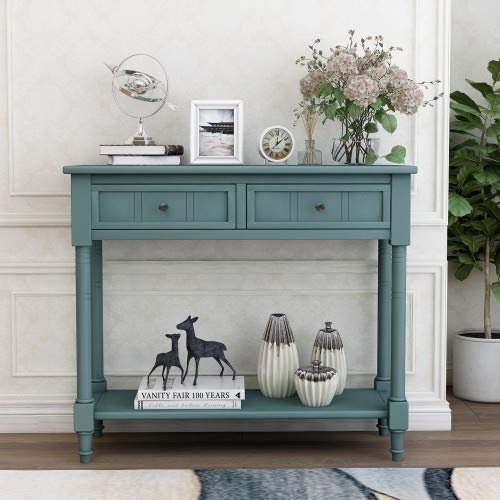 Solid Wood Entryway Console Table with 2 Drawers & Bottom Shelf - Hallway Storage Table, Modern Bedside Nightstand for Living Room, Bedroom & Entryway Decor