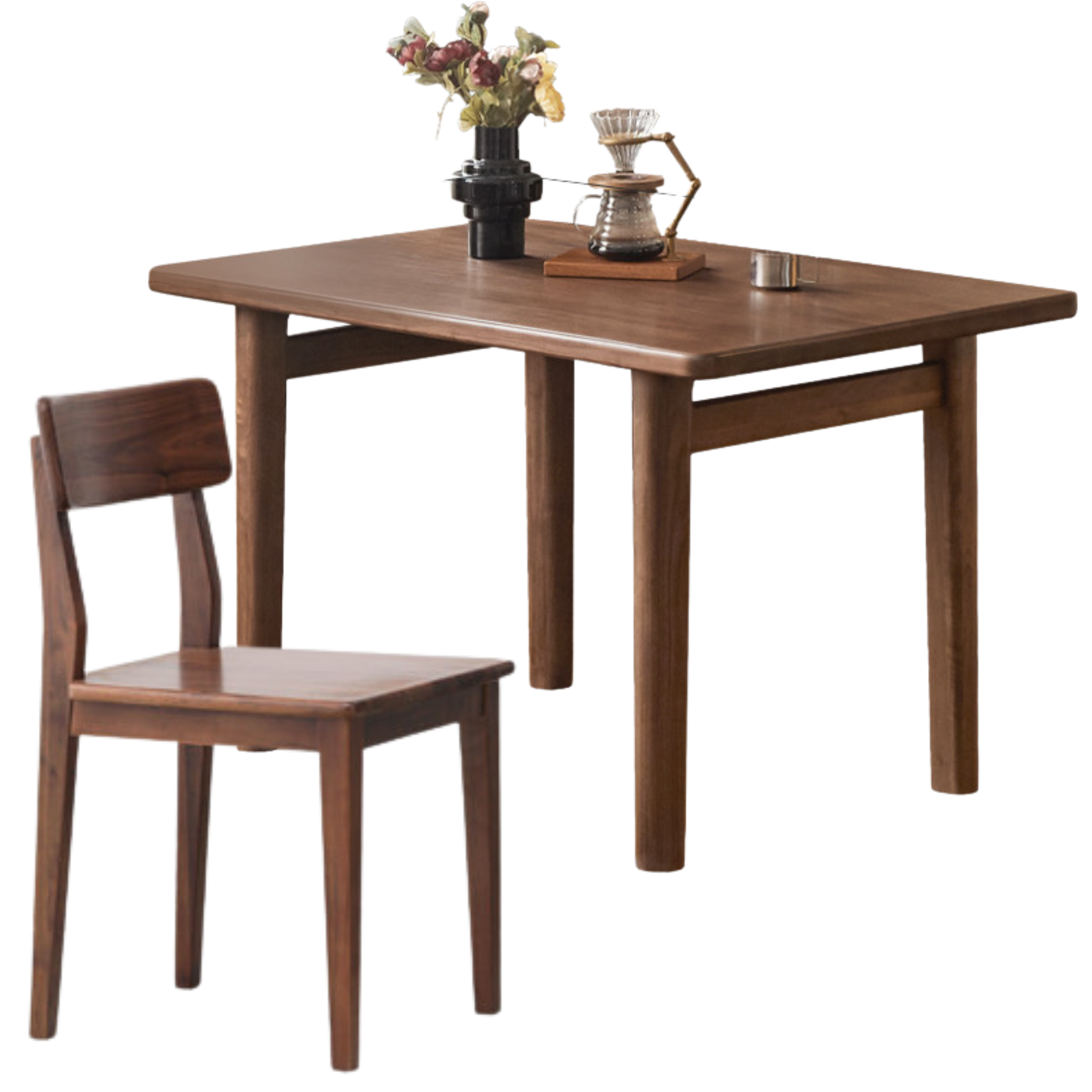70.8x33.4x29.9 inch / 180x85x76 cm / Black walnut / One large table and four chairs solid wood chair