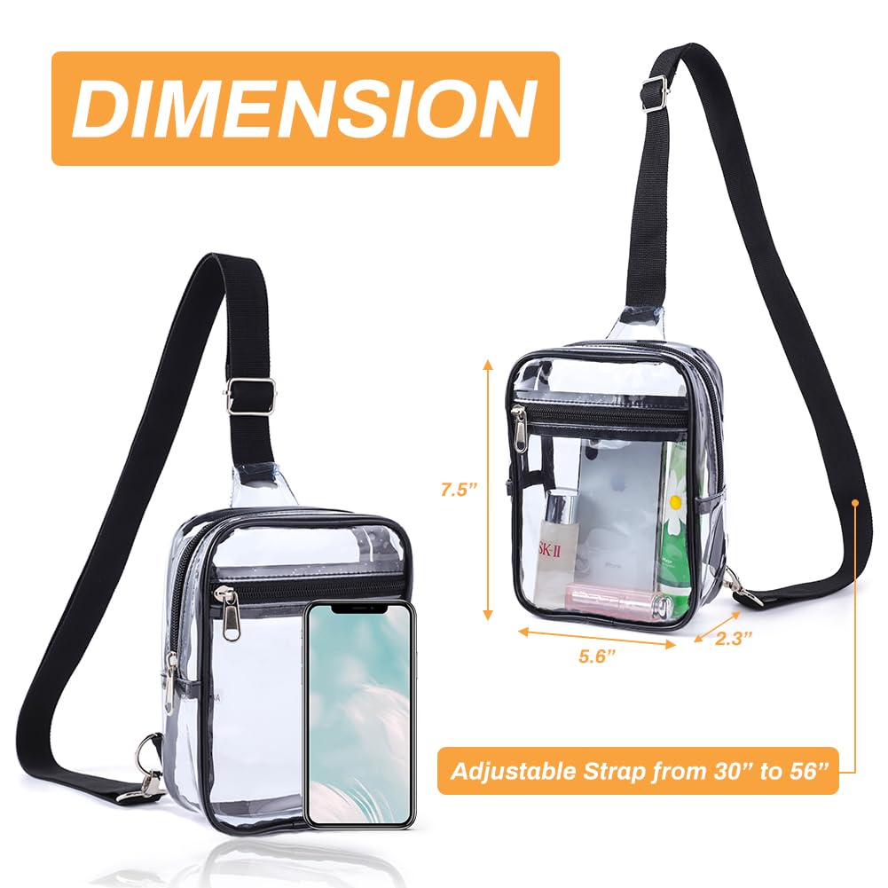 Small Clear Sling Bag for Women - Genuine Leather Crossbody Fanny Pack - Mini Chest Bag (Black) - Perfect for Travel, Concerts & Everyday Use