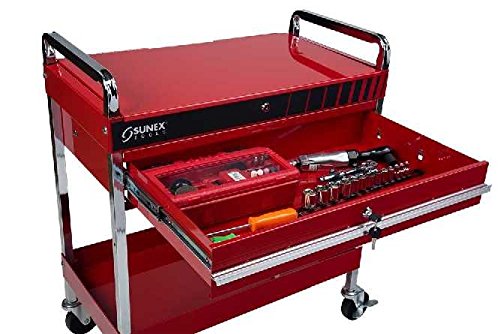 Heavy Duty Red Service Cart with Locking Top & Drawer - Mobile Utility Cart for Kitchen, Garage, Workshop & Office Organization